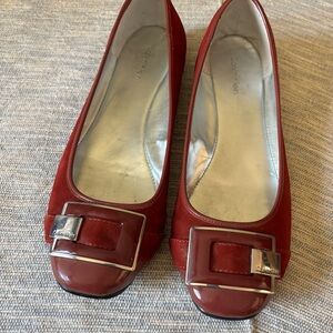 Calvin Klein Red Women's Buckle Accent Ballet Flats